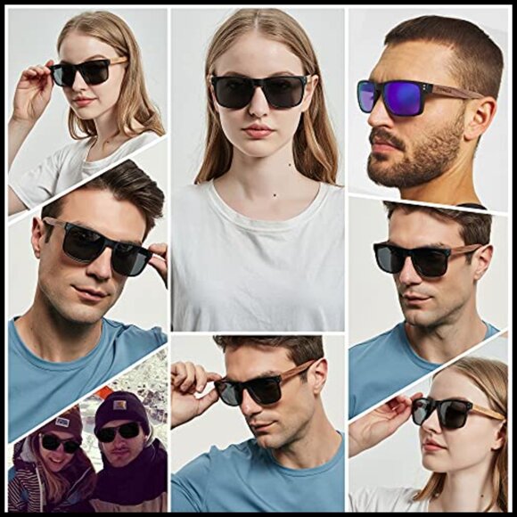 Wood Frame Polarized Sunglasses UV Protection Square Shape main image 7